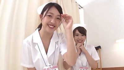POV video be incumbent on FFM threesome with slutty Japanese nurses in HD